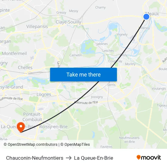 Chauconin-Neufmontiers to La Queue-En-Brie map