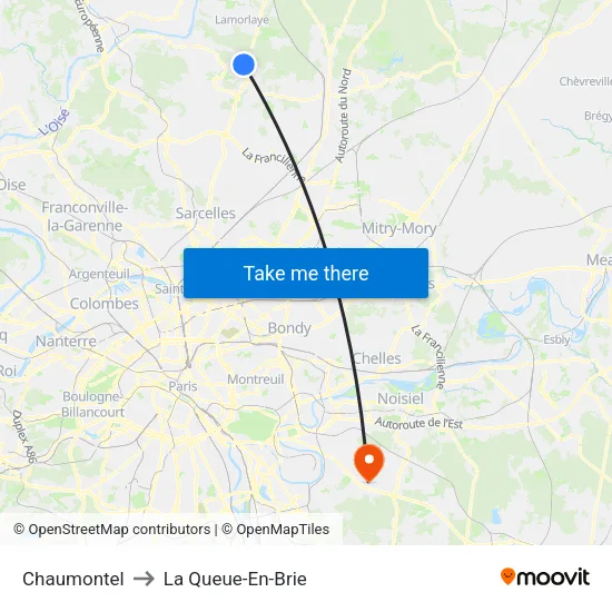 Chaumontel to La Queue-En-Brie map