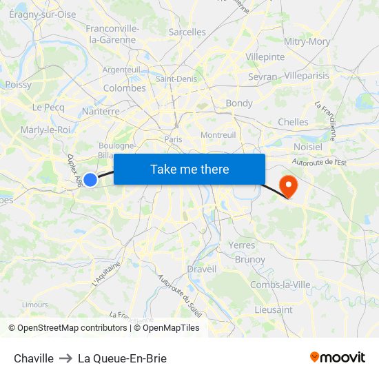 Chaville to La Queue-En-Brie map