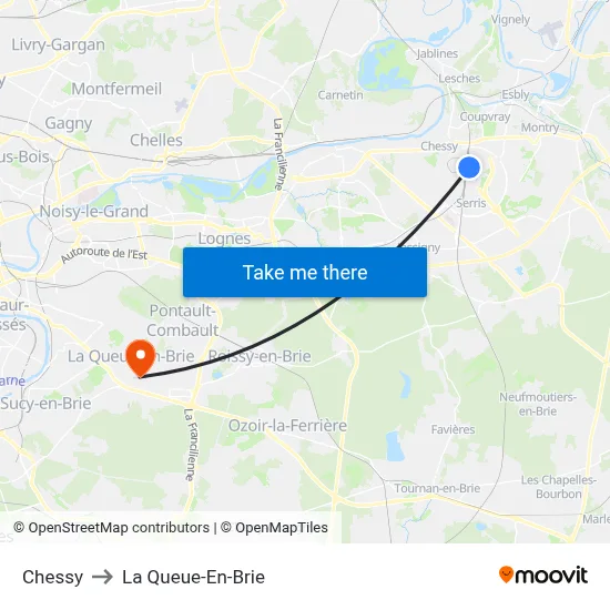Chessy to La Queue-En-Brie map