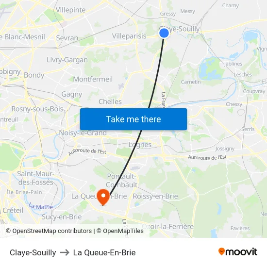 Claye-Souilly to La Queue-En-Brie map