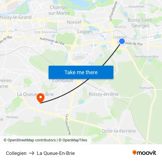 Collegien to La Queue-En-Brie map
