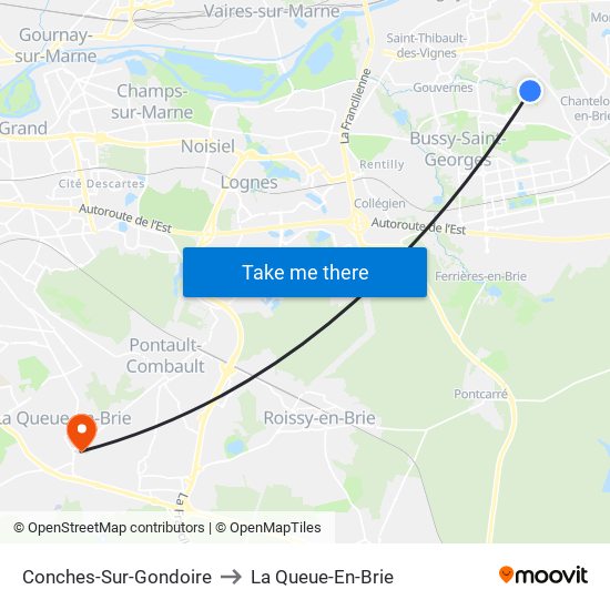 Conches-Sur-Gondoire to La Queue-En-Brie map