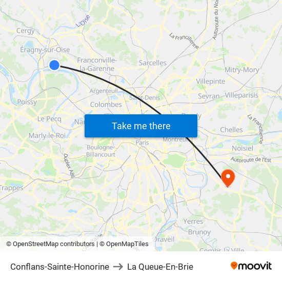 Conflans-Sainte-Honorine to La Queue-En-Brie map