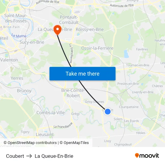 Coubert to La Queue-En-Brie map