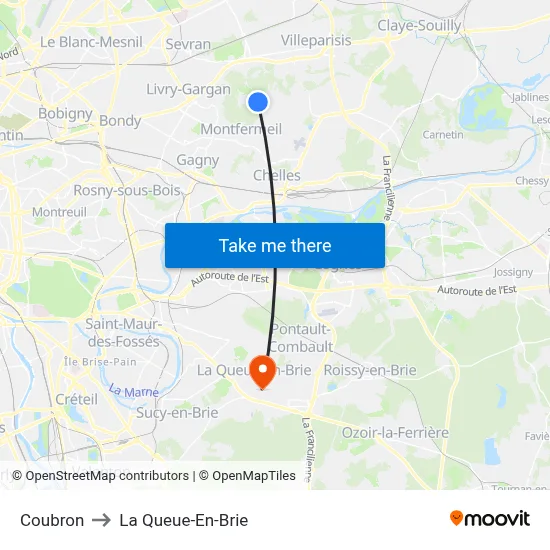 Coubron to La Queue-En-Brie map