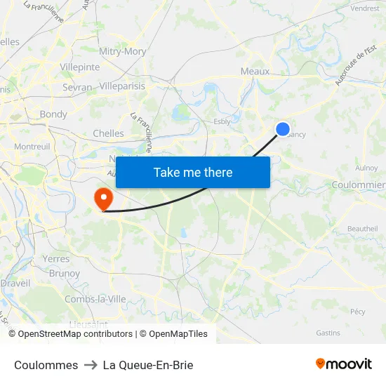 Coulommes to La Queue-En-Brie map