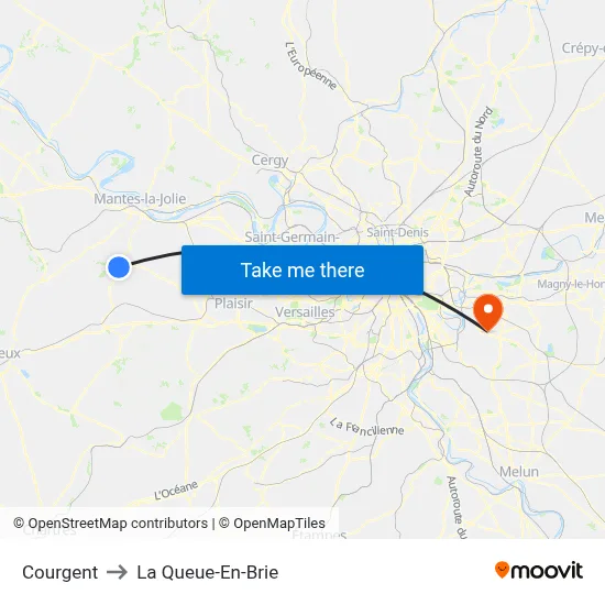 Courgent to La Queue-En-Brie map