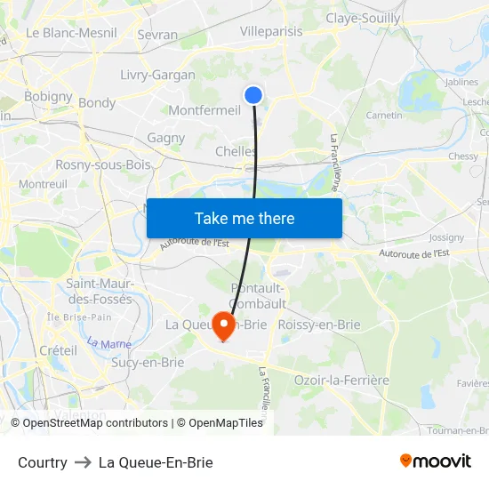 Courtry to La Queue-En-Brie map