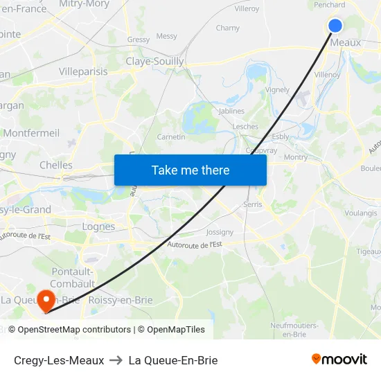 Cregy-Les-Meaux to La Queue-En-Brie map