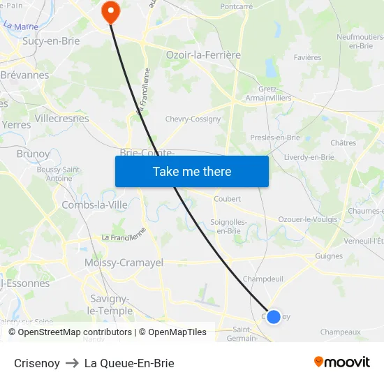 Crisenoy to La Queue-En-Brie map