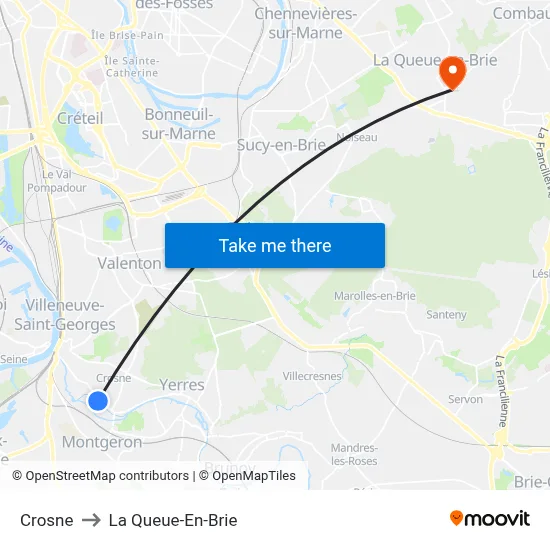 Crosne to La Queue-En-Brie map