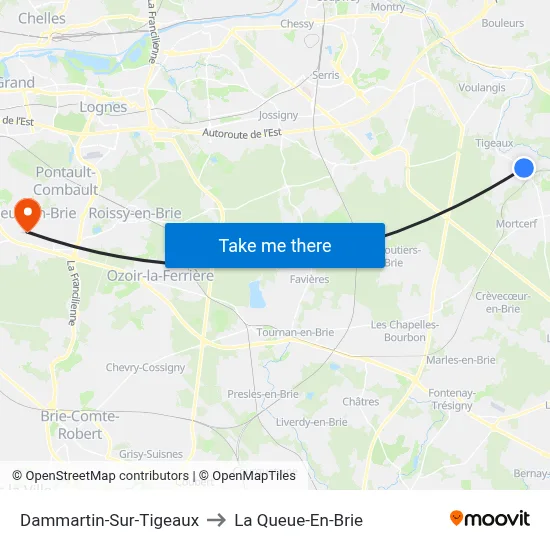 Dammartin-Sur-Tigeaux to La Queue-En-Brie map