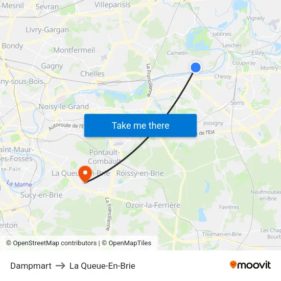 Dampmart to La Queue-En-Brie map