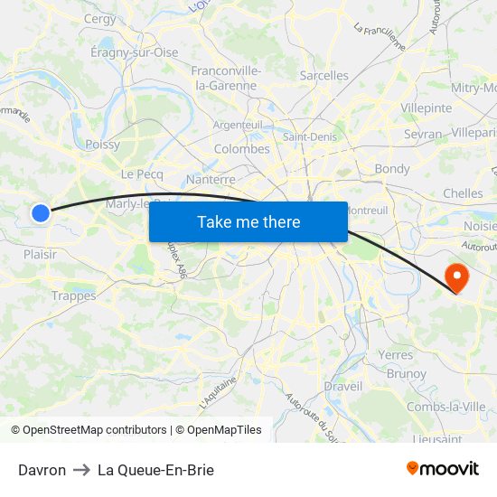 Davron to La Queue-En-Brie map