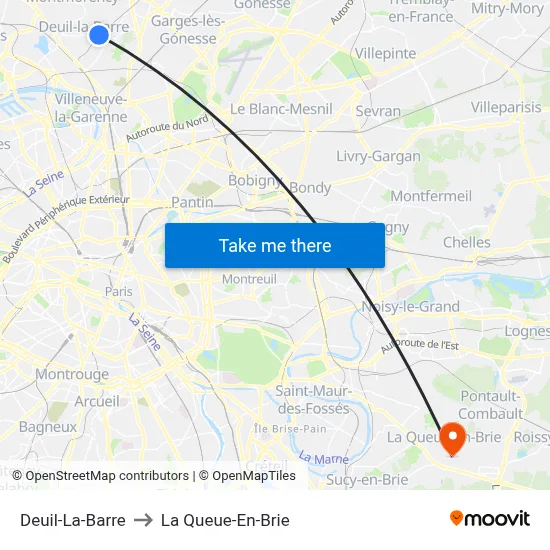 Deuil-La-Barre to La Queue-En-Brie map