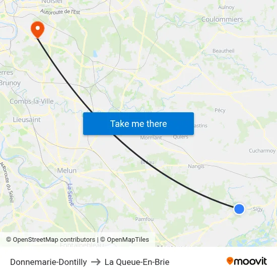 Donnemarie-Dontilly to La Queue-En-Brie map