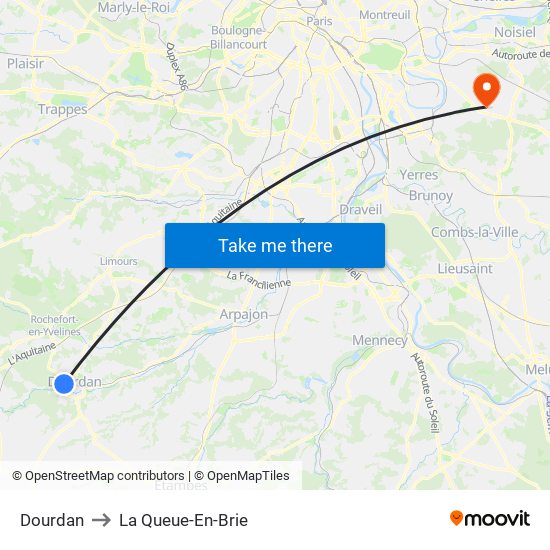 Dourdan to La Queue-En-Brie map