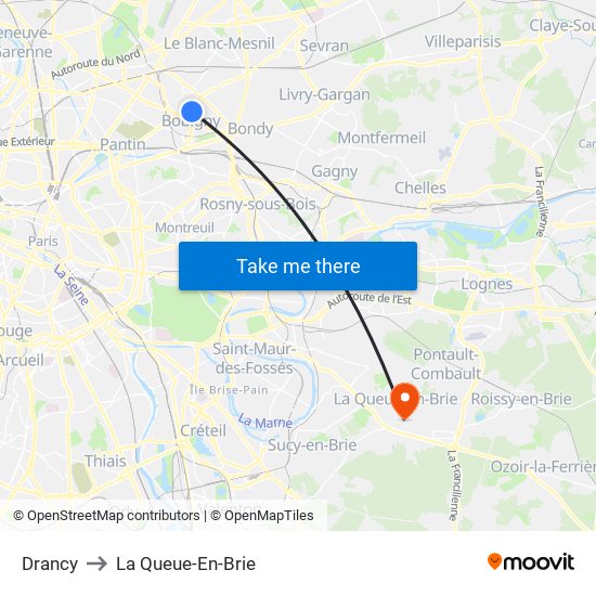 Drancy to La Queue-En-Brie map