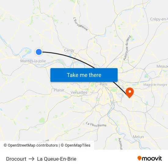 Drocourt to La Queue-En-Brie map