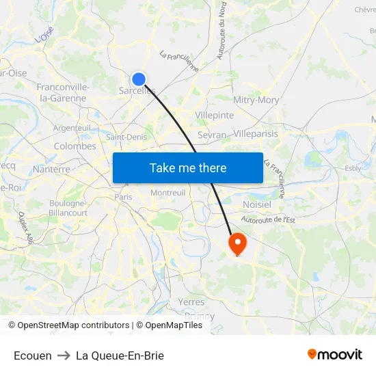 Ecouen to La Queue-En-Brie map