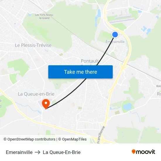Emerainville to La Queue-En-Brie map