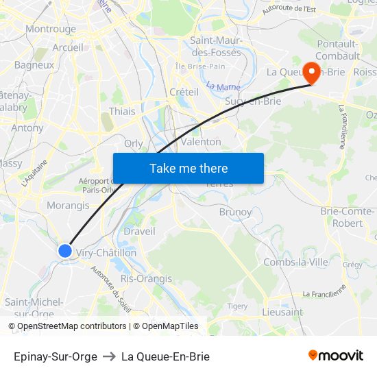 Epinay-Sur-Orge to La Queue-En-Brie map