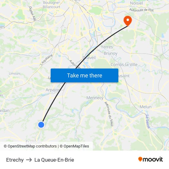 Etrechy to La Queue-En-Brie map