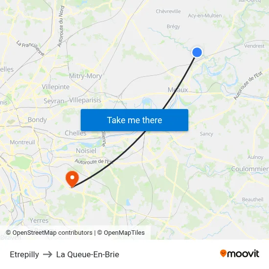 Etrepilly to La Queue-En-Brie map