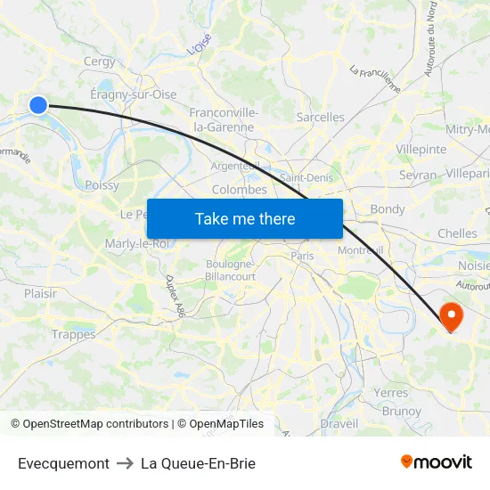 Evecquemont to La Queue-En-Brie map