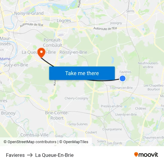 Favieres to La Queue-En-Brie map