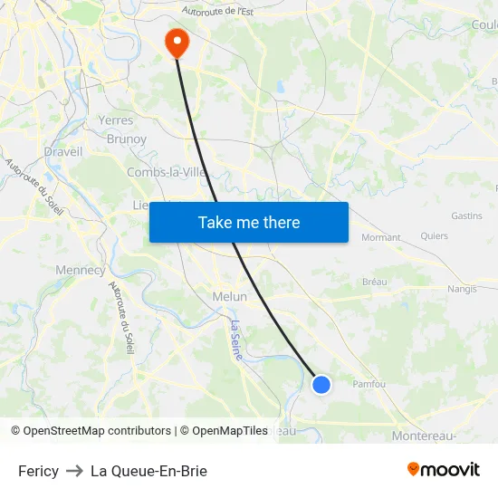Fericy to La Queue-En-Brie map