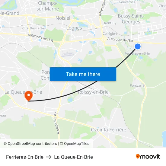 Ferrieres-En-Brie to La Queue-En-Brie map