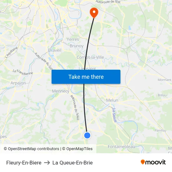 Fleury-En-Biere to La Queue-En-Brie map