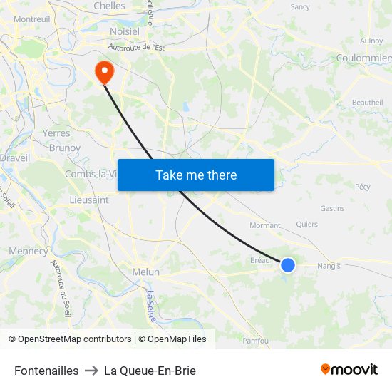 Fontenailles to La Queue-En-Brie map