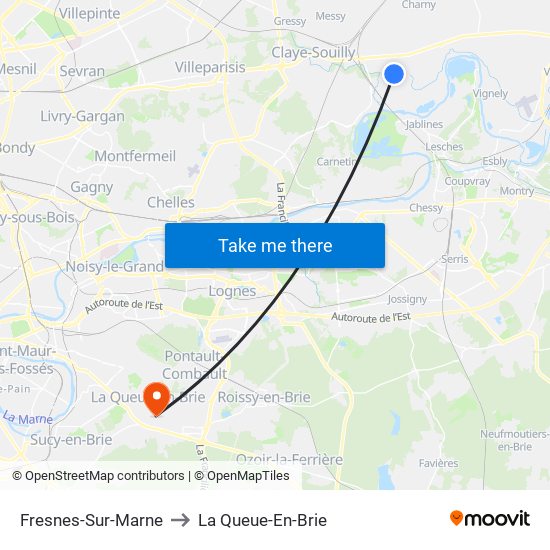 Fresnes-Sur-Marne to La Queue-En-Brie map