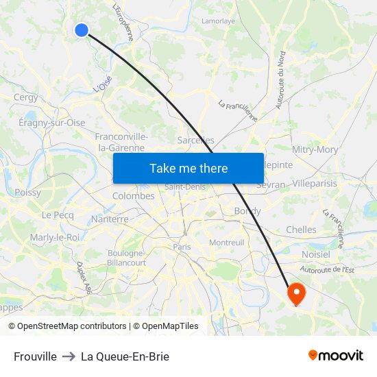 Frouville to La Queue-En-Brie map