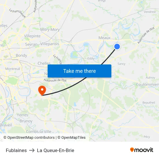 Fublaines to La Queue-En-Brie map