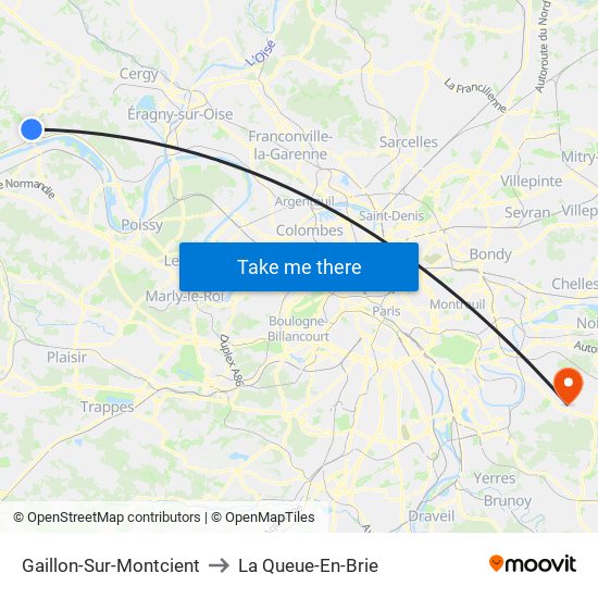 Gaillon-Sur-Montcient to La Queue-En-Brie map