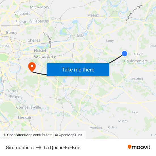 Giremoutiers to La Queue-En-Brie map