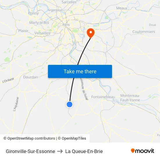 Gironville-Sur-Essonne to La Queue-En-Brie map