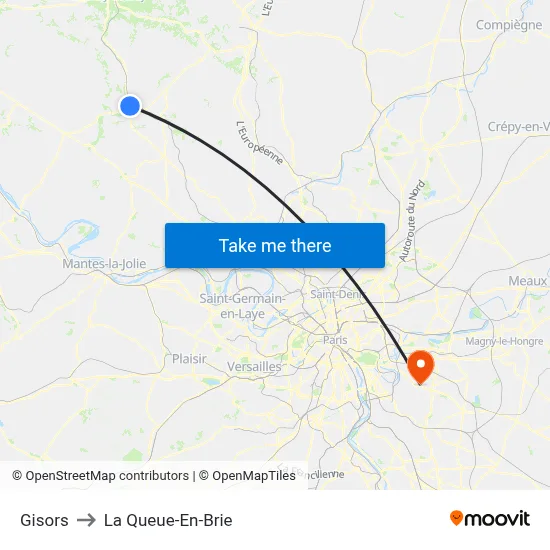 Gisors to La Queue-En-Brie map