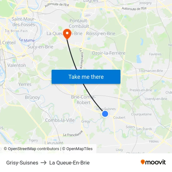 Grisy-Suisnes to La Queue-En-Brie map
