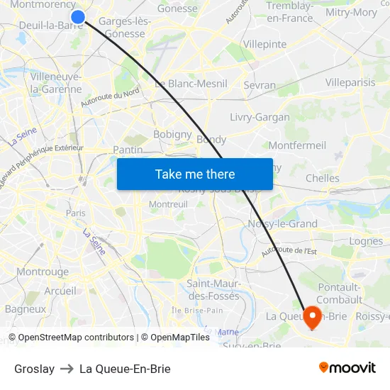 Groslay to La Queue-En-Brie map