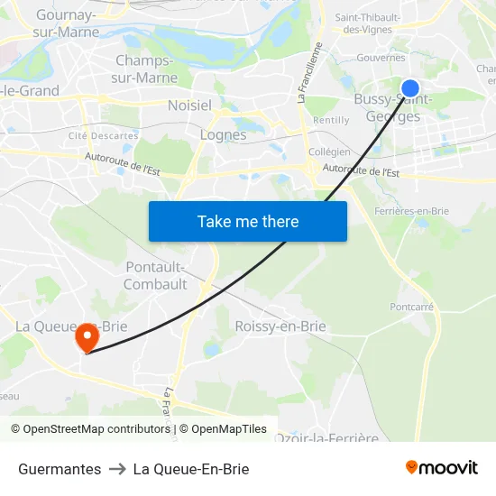 Guermantes to La Queue-En-Brie map