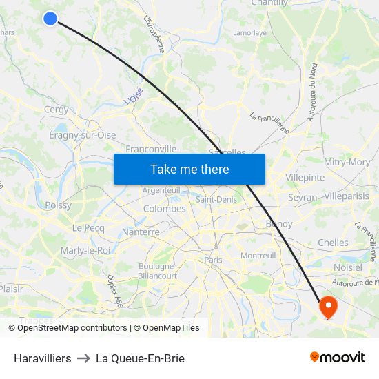 Haravilliers to La Queue-En-Brie map