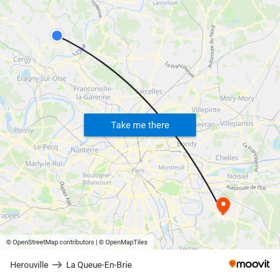 Herouville to La Queue-En-Brie map