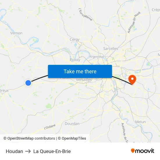 Houdan to La Queue-En-Brie map