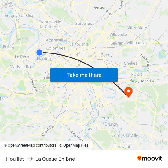 Houilles to La Queue-En-Brie map