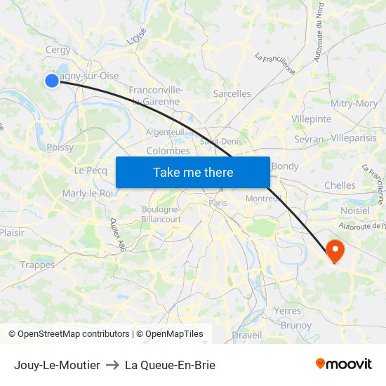 Jouy-Le-Moutier to La Queue-En-Brie map